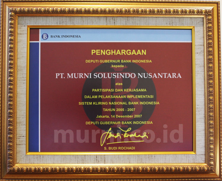 Piagam Penghargaan PT. Murni Solusindo Nusantara